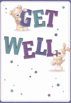 The essence of kindness and encouragement is vividly illustrated in this charming get well card. Brought to life by the loving hands of artists who care as deeply as the florists at Flowers Emerson Park, the scene is set on a pristine white background-offering clarity and calm much like a fresh arrangement waiting in a local shop. Central to the card are two delightful companions: a cuddly bear, all soft, fluffy texture, perched atop the bold word 'GET', and an enthusiastic puppy nuzzling the robust 'WELL' below. Together they radiate playful affection, their rounded forms and expressive faces shining with hope and brightness. The deep purples and tranquil teals in the bold, joyful text reflect the harmonious palettes often found along Parkstone Avenue's lush gardens. Wisps of scattered, shimmering stars conjure a sense of magic and possibility, echoing the uplifting intention of every get well wish sent from Emerson Park. The careful interplay of colour and gentle illustration speaks to the same thoughtful attention we bring to assembling comforting bouquets for our neighbours-each element contributing to a mood of optimism, care, and reassurance.